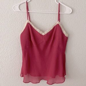Ann Taylor pink lace embellished tank top Sz 8